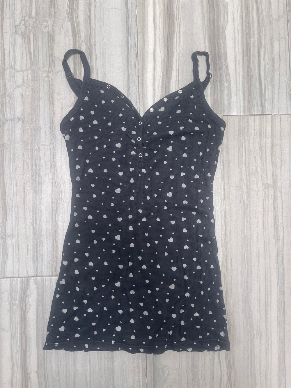 Express Black Tank Top with White Heart Print